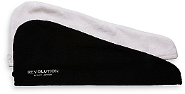Düfte, Parfümerie und Kosmetik Turban-Handtuch weiß, schwarz 2 St. - Makeup Revolution Haircare Microfibre Hair Wrap Black & White