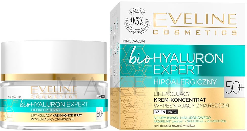 Straffendes Creme-Konzentrat für Tag und Nacht mit Lifting-Effekt 50+ - Eveline Cosmetics BioHyaluron Expert 50+ — Bild 50 ml