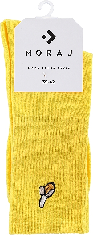 Lange Baumwollsocken mit Stickerei 1 Paar gelb mit Banane - Moraj — Bild N1