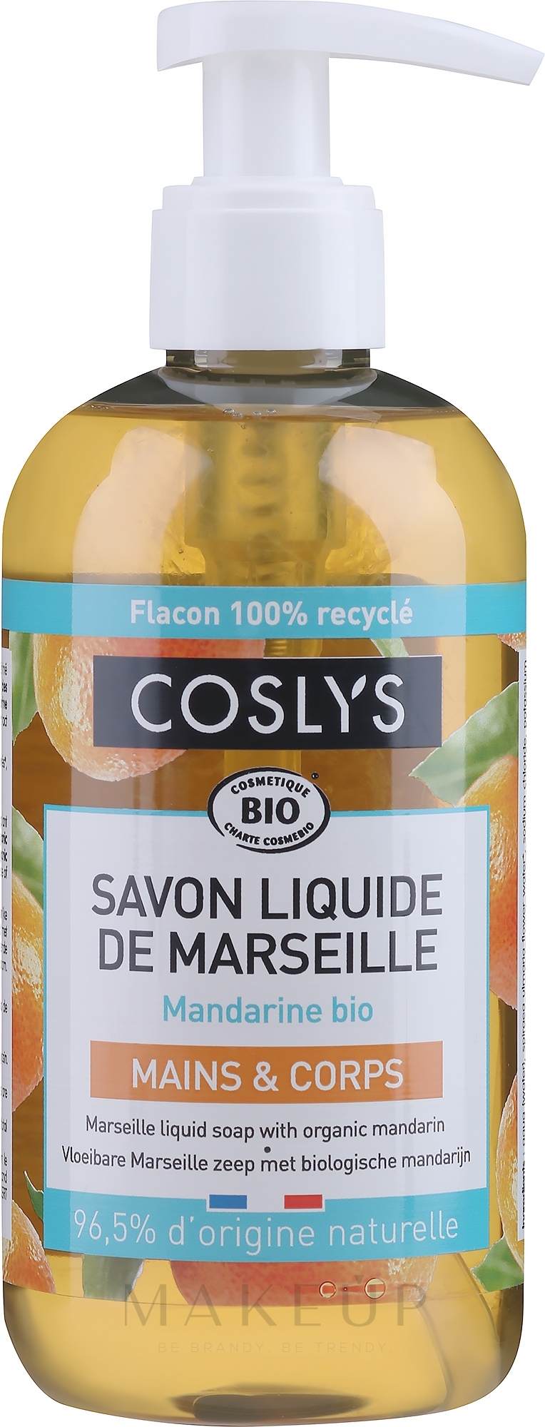Flüssigseife mit Bio-Olivenöl und Mandarinenduft "Savon De Marseille" - Coslys Marselle soap Mandarin fragrance — Bild 300 ml