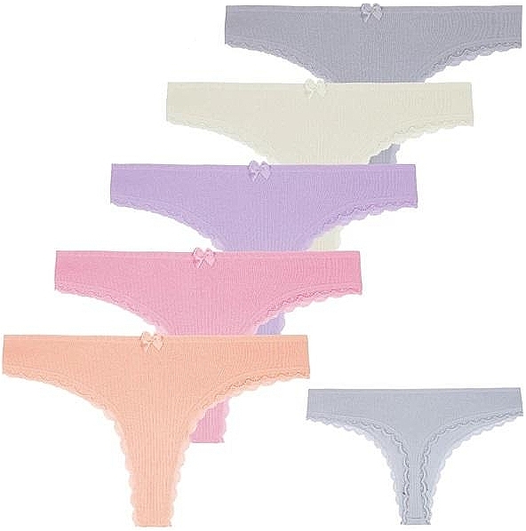 Tanga-Höschen 5 Paare grau, hellgrün, lila, rosa, orange - Moraj — Bild N3