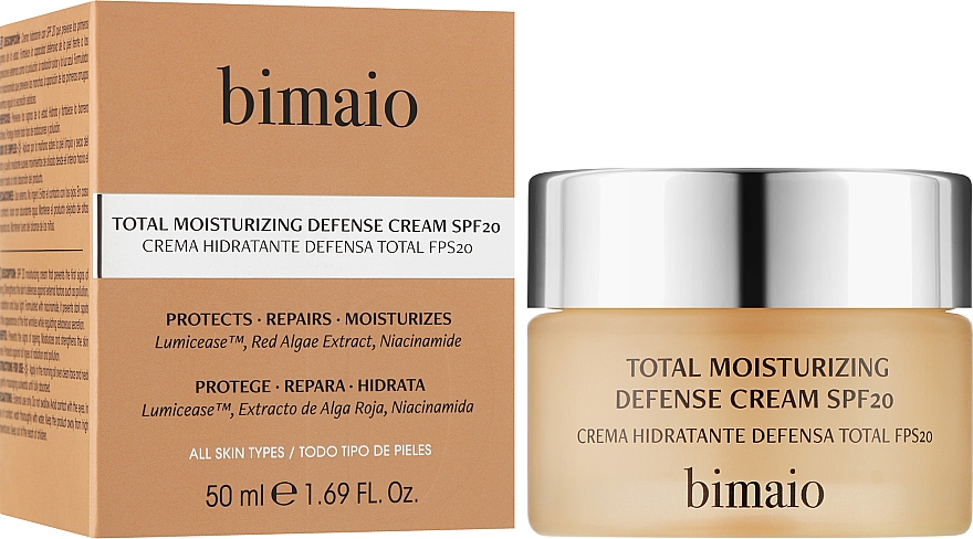 Feuchtigkeitsspendende Schutzcreme für das Gesicht SPF20 - Bimaio Total Moisturizing Defense Cream — Bild N2