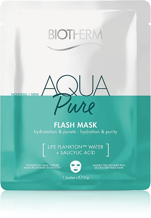 Feuchtigkeitsspendende und reinigende Tuchmaske mit Salicylsäure - Biotherm Aqua Pure Flash Mask — Bild N1