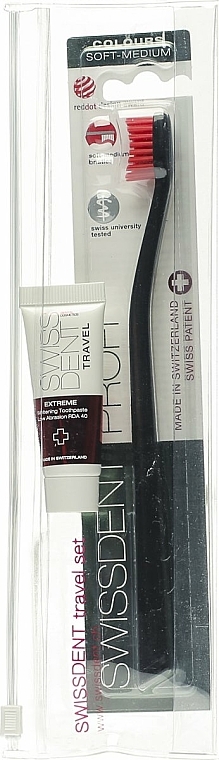 Zahnpflegeset - SWISSDENT (Auhellende Zahnpasta Extreme Mini 10ml + Zahnbürste weich-mittel schwarz 1St.) — Bild N1