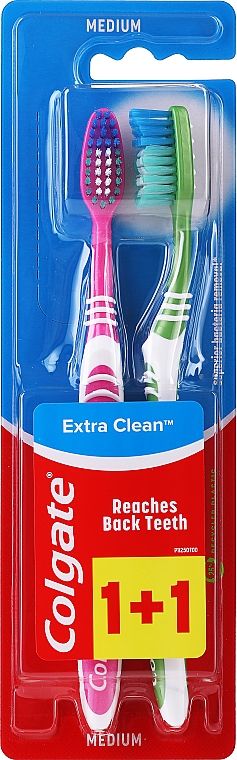 Zahnbürste mittel rosa und grün 2 St. - Colgate Extra Clean Medium — Bild N1