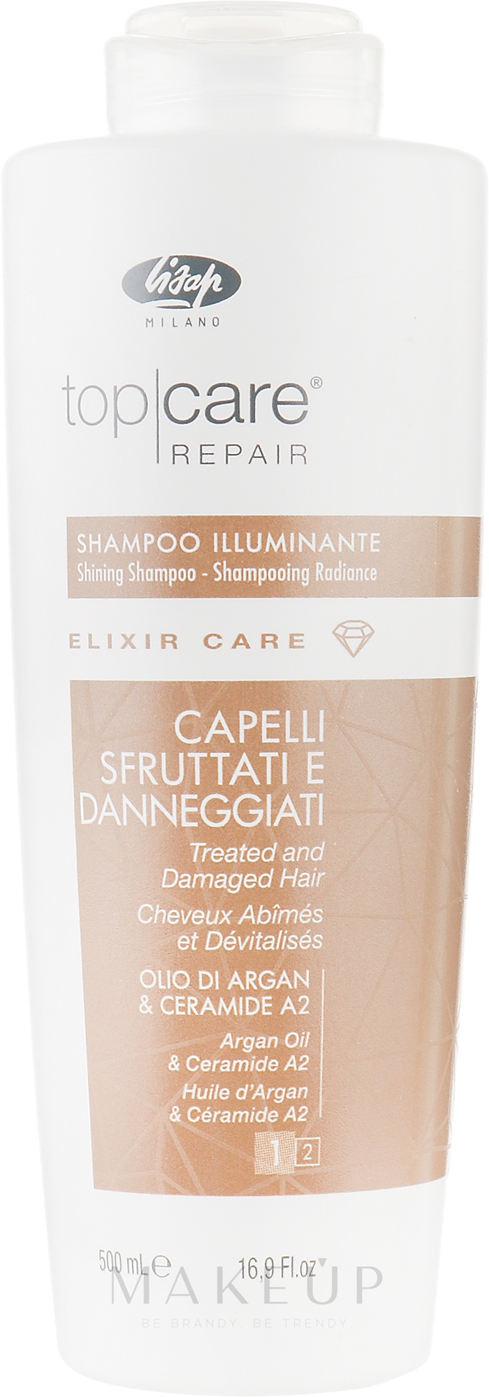 Shampoo für mehr Glanz mit Arganöl und Ceramiden - Lisap Top Care Repair Elixir Care Shining Shampoo — Bild 500 ml