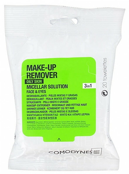 3in1 Mizellen-Reinigungstücher zum Abschminken für fettige und Mischhaut - Comodynes Make-up Remover Micellar Solution 3in1 — Bild N1