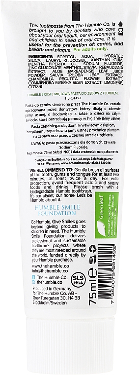 Natürliche Zahnpasta mit frischem Minzgeschmack und Fluorid - The Humble Co. Natural Toothpaste Fresh Mint — Bild N2