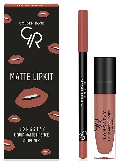 Lippen-Make-up Set (Lippenstift 5.5 ml + Lippenkonturenstift 1.6g) - Golden Rose Matte LipKit Warm Sable — Bild N1