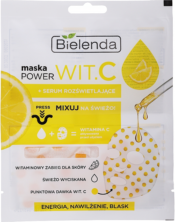Trockene Tuchmaske mit aufhellendem Serum - Bielenda Power Vit.C Mask + Illuminating Serum — Bild N1