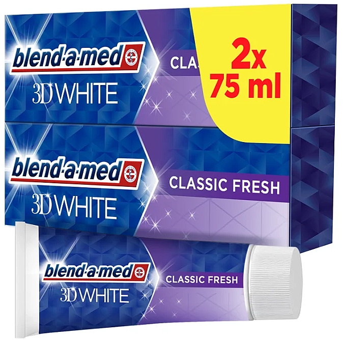 Zahnpflegeset - Blend-A-Med 3D White Classic Fresh (Zahnpasta 2x75ml) — Bild N1
