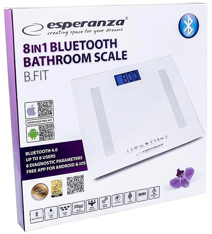Elektronische Personenwaage weiß - Esperanza 8 In 1 Bluetooth Bathroom Scale B.Fit EBS016W — Bild N2