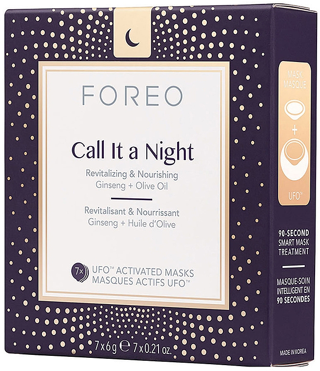 UFO-aktivierende revitalisierende und nährende Nachtmaske für das Gesicht mit Ginseng und Olivenöl - Foreo Ufo Call It a Night Mask