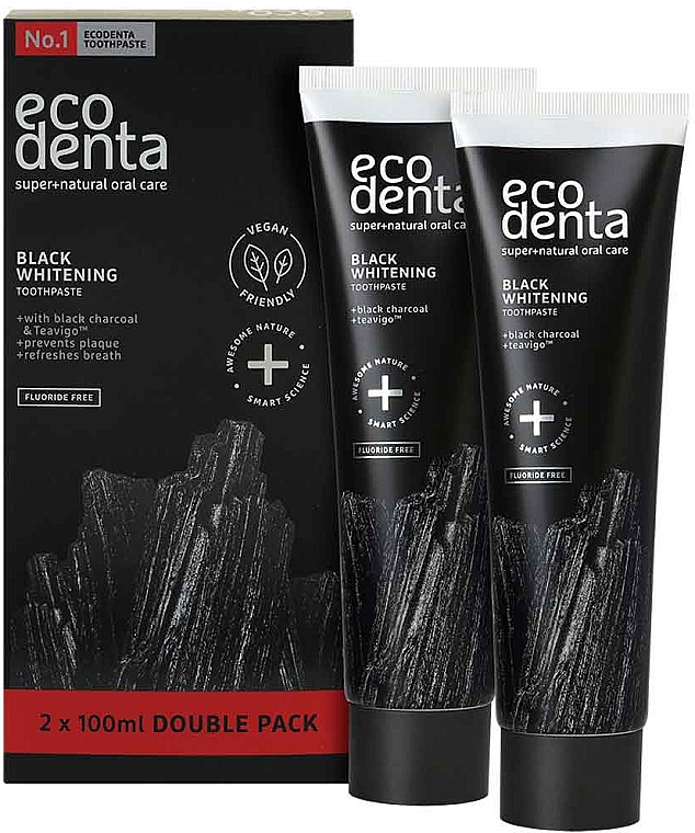 Schwarze aufhellende fluoridfreie Zahnpasta - Ecodenta Black Whitening Toothpaste Set — Bild N1