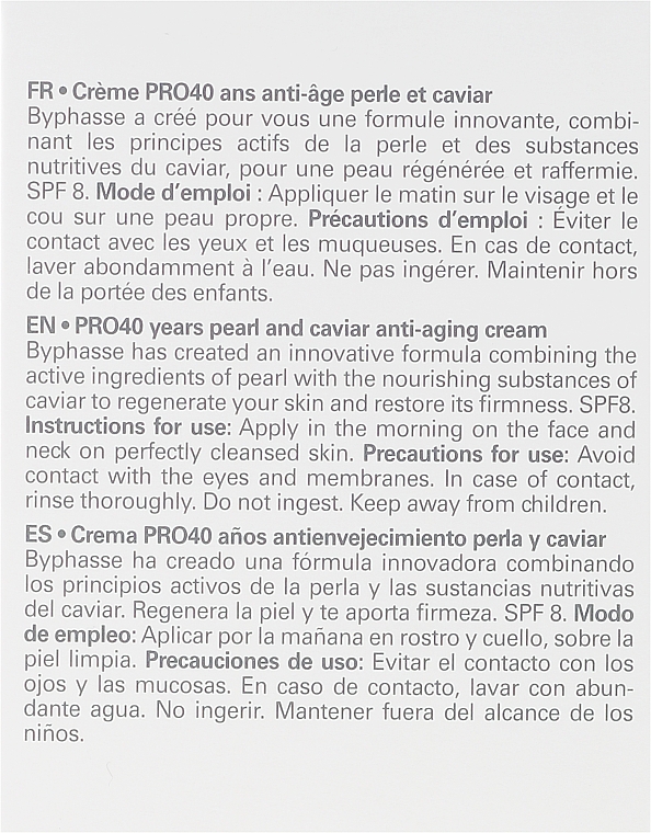 Straffende Anti-Aging Gesichtscreme mit Kaviar und Perlen für reife Haut - Byphasse Anti-aging Cream Pro40 Years Pearl And Caviar — Bild N3