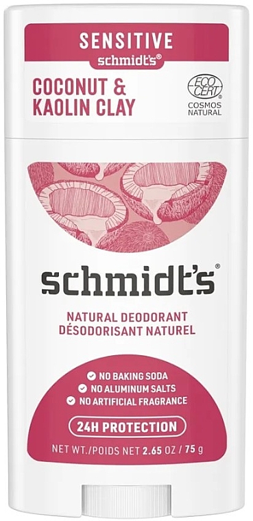 Natürlicher Deostick Kokosnuss- und Kaolin-Ton - Schmidt's Sensitive Natural Deodorant Coconut & Kaolin Clay — Bild N1
