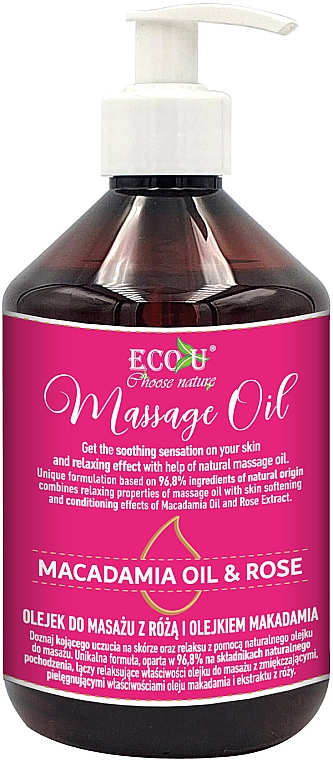 Massageöl mit Macadamia- und Rosenöl - Eco U Macadamia Oil & Rose Massage Oil — Bild N1