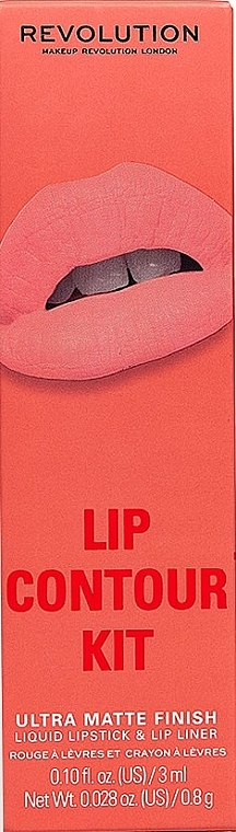 Makeup Revolution Lip Contour Kit Coral Babe (Flüssiger Lippenstift 3ml + Lippenkonturenstift 0.8g) - Lippenset — Bild N1