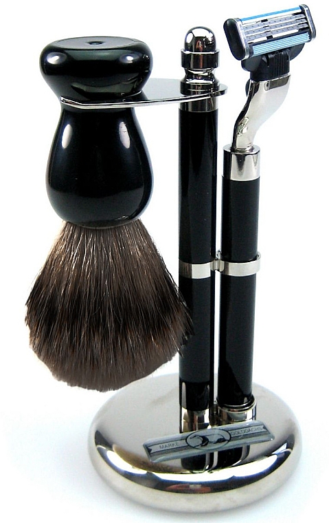 Rasierset - Golddachs Pure Badger, Mach3 Black Chrom (Rasierbürste + Rasierer + Rasierständer) — Bild N1