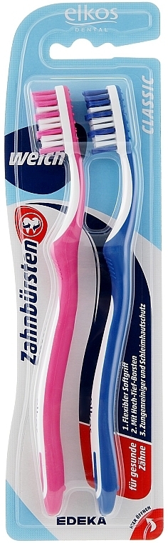 Zahnbürste weich rosa und blau - Elkos Dental Classic — Bild N1