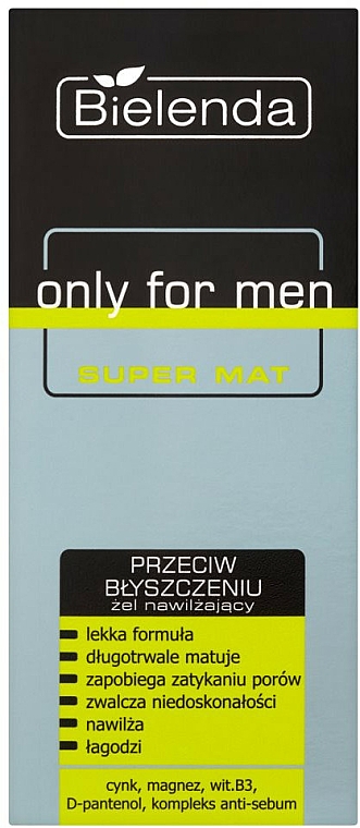 Mattierendes und feuchtigkeitsspendendes Gesichtsgel für Männer - Bielenda Only For Men Super Mat Moisturizing Anti-Shine Gel — Bild N3