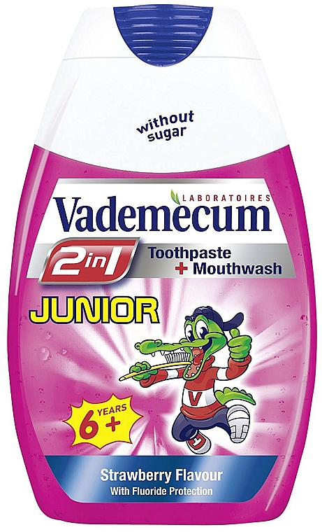 2in1 Kinderzahnpasta und Mundspülung 6+ Jahre mit Erdbeergeschmack - Vademecum Junior 2in1 Toothpaste + Mouthwash — Bild N1