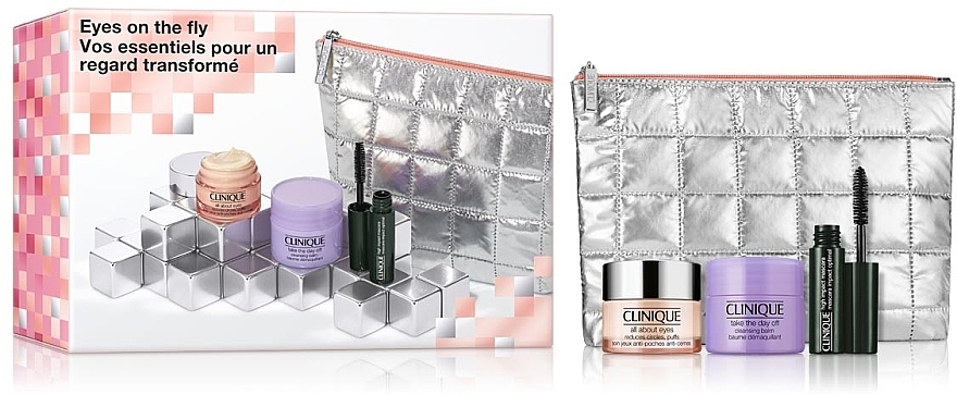 Set - Clinique Eyes On The Fly Set (Augencreme/15 ml + Make-up Entferner/15 ml + Mascara/3,5 ml + Kosmetiktasche) — Bild N1