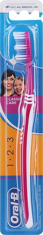 Zahnbürste mittel himbeerrot - Oral-B 1 2 3 Classic Care Medium Toothbrush  — Bild N1