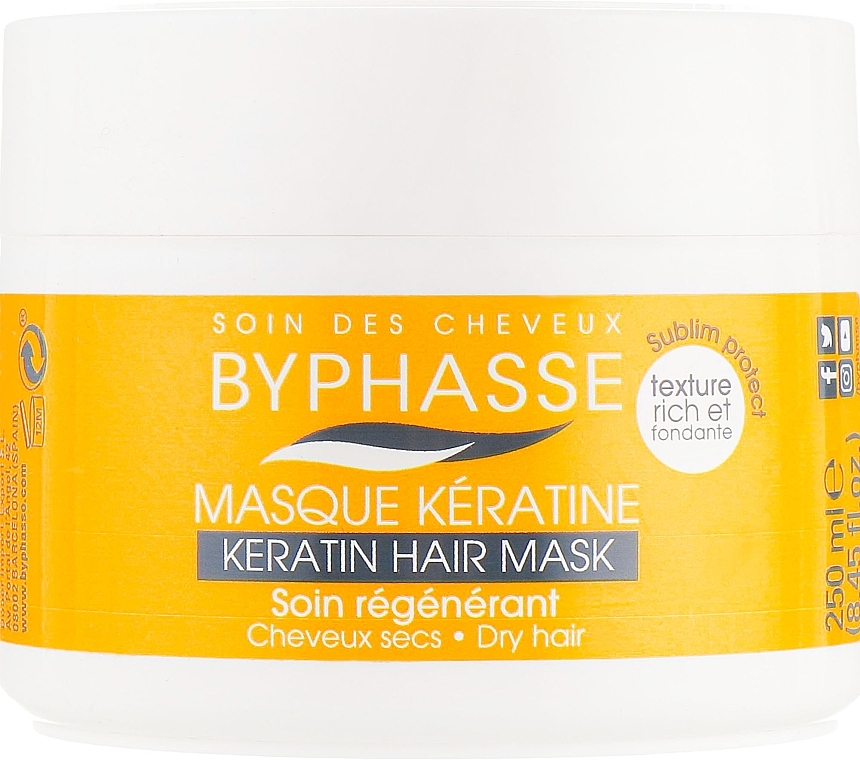 Maske für trockenes und erschöpftes Haar mit Olive, Shea und Argan - Byphasse Keratin Hair Mask — Bild N1