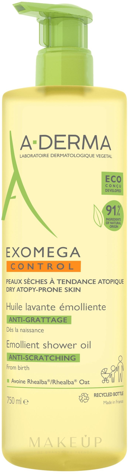 Weichmachendes und beruhigendes Duschöl gegen Reizungen - A-Derma Exomega Control Emollient Shower Oil — Bild 750 ml