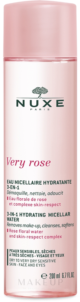 3in1 Feuchtigkeitsspendendes Mizellen-Reinigungswasser zum Abschminken mit Rosenblütenwasser - Nuxe Very Rose 3 in 1 Hydrating Micellar Water — Bild 200 ml
