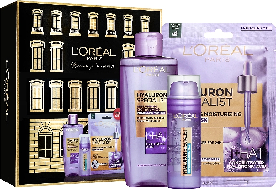 Set - L'Oreal Paris Hyaluron Specialist Set (f/jelly/50ml + mic/water/200ml + f/mask/28g) — Bild N1