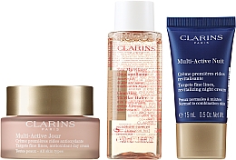 Gesichtspflegeset - Clarins Multi-Active Set (Tagescreme 50ml + Nachtcreme 15ml + Mizellenwasser 50ml + Kosmetiktasche) — Bild N2