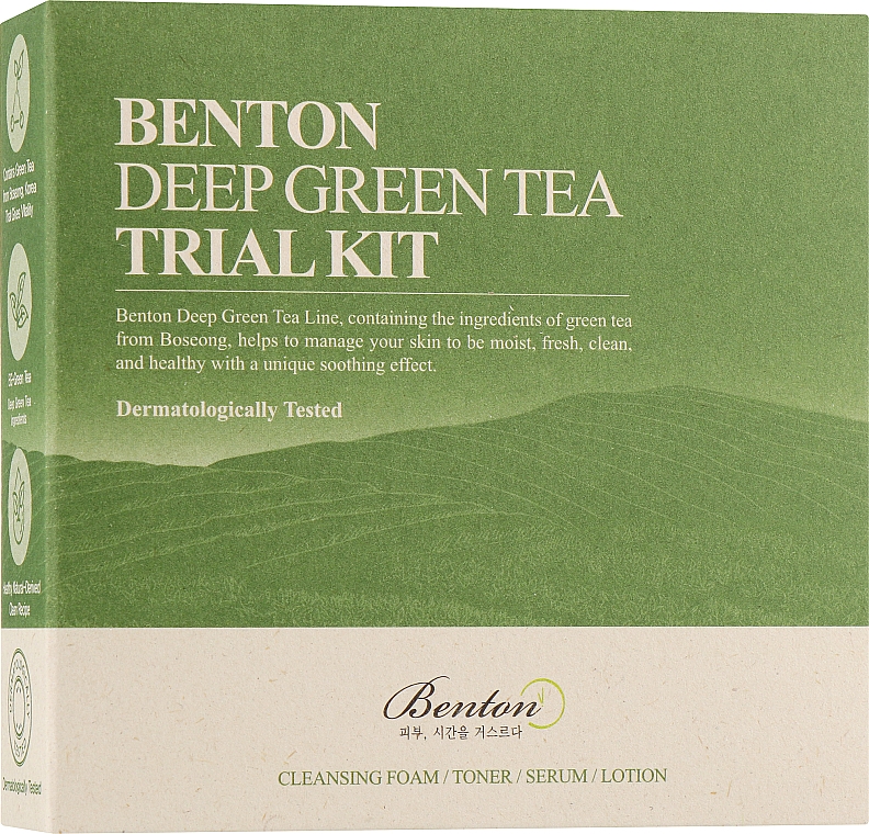 Mini-Set für die Hautpflege mit grünem Tee - Benton Deep Green Tea Deluxe Kit (f/toner/30ml + f/lotion/20ml + f/serum/5ml + f/cl/foam/20g) — Bild N1