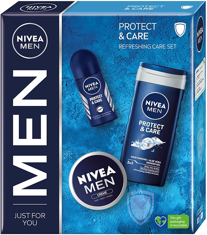 Körperpflegeset - NIVEA Men Protect & Care (Duschgel 250ml + Deo Roll-on 50ml + Gesichts- und Körpercreme 75ml) — Bild N2