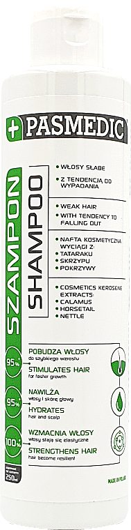 Shampoo mit Kalmus, Schachtelhalm und Brennnessel für geschwächtes und zu Haarausfall neigendes Haar - Pasmedic Shampoo — Bild N1