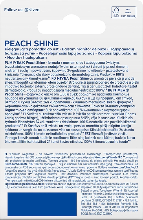 Feuchtigkeitsspendender Lippenbalsam Peach Shine - Nivea Lip Care Peach Shine Lip Balm — Foto N3
