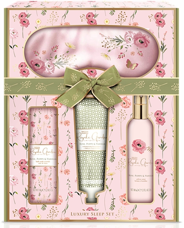 Set - Baylis & Harding Royale Garden Rose, Poppy & Vanilla Luxury Beauty Sleep Gift Set (b/lot/130ml + bath/salt/150g + spray/100ml + eye/mask/1pcs) — Bild N1