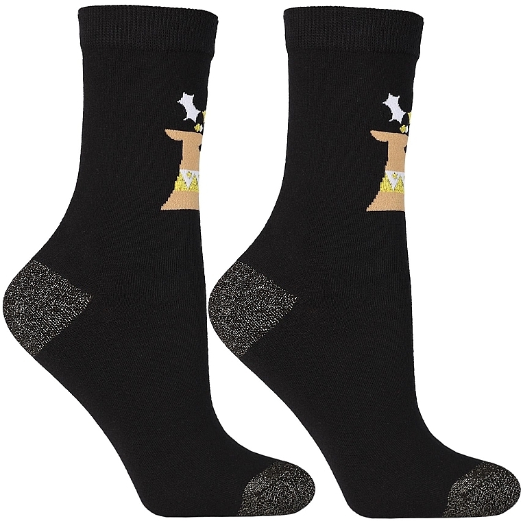 Damensocken mit Weihnachts-Hirsch-Muster, CSLS250-018, schwarz mit Hirsch - Moraj — Bild N3