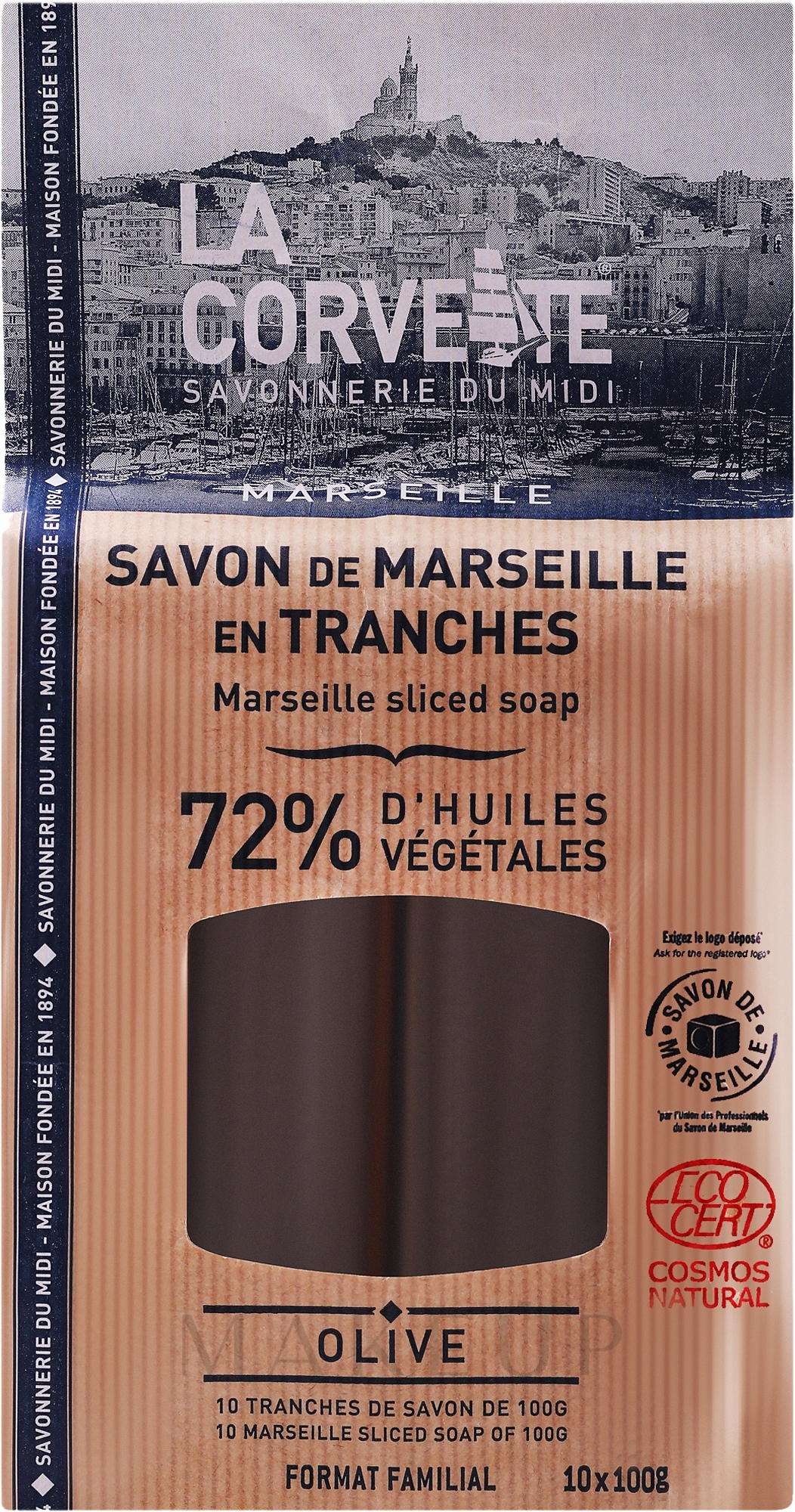 Olivenseife - La Corvette Savon de Marseille Olive Brut 72% — Bild 10 x 100 g
