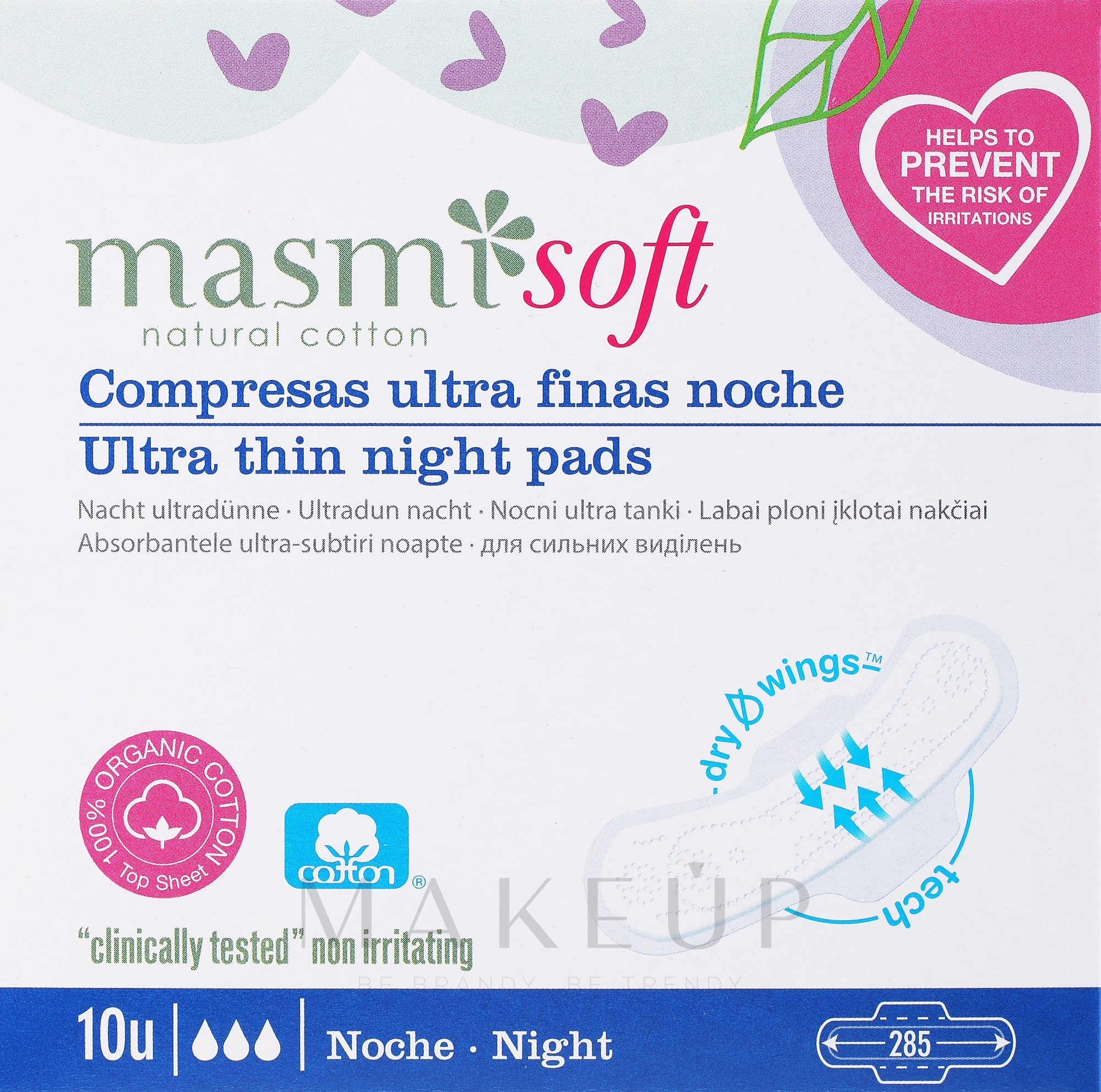 Ultradünne Damenbinden mit Flügeln für die Nacht - Masmi Natural Cotton — Bild 10 St.