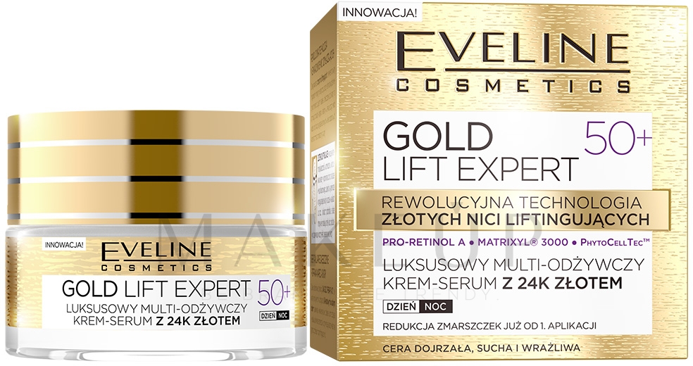 Pflegendes Greme-Serum mit Goldpartikeln für Tag und Nacht 50+ - Eveline Cosmetics Gold Lift Expert — Bild 50 ml