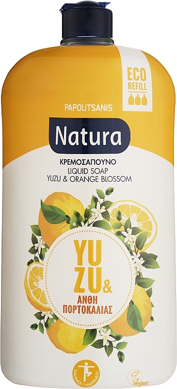 Flüssigseife Yuzu und Orangenblüte - Papoutsanis Natura Liquid Soap Bottle Refill Yuzu & Orange Blossom (Tester) — Bild N1