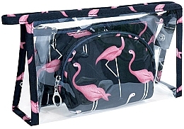 Damen-Kosmetiktasche 3 in 1 Flamingo, schwarz - Ecarla — Bild N1