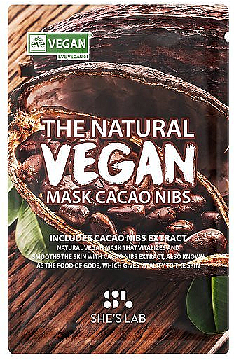 Vitalisierende und glättende Tuchmaske für das Gesicht mit Kakaoextrakt - She’s Lab The Natural Vegan Mask Cacao — Bild N1