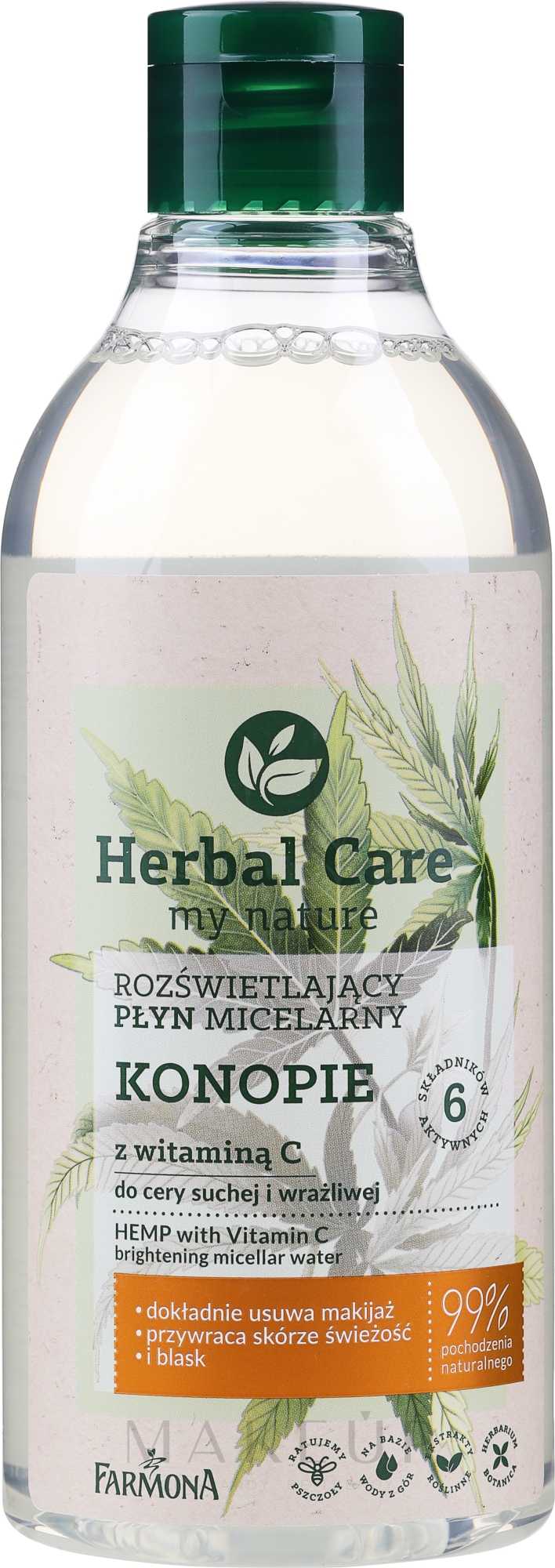 Mizellenwasser mit Hanföl und Vitamin C für sehr trockene Haut - Farmona Herbal Care — Bild 400 ml