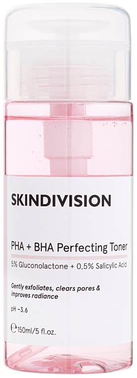 Exfolierendes und porenreinigendes Gesichtstonikum mit 5% Gluconolacton und 0,5% Salizylsäure für ebenmäßigen Teint - SkinDivision PHA + BHA Perfecting Toner