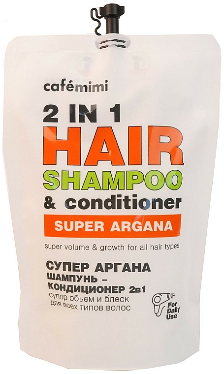 2in1 Shampoo und Haarspülung mit Argan für mehr Volumen und Glanz - Cafe Mimi 2 in 1 Hair Shampoo & Conditioner Super Argana (Doypack) — Bild N1