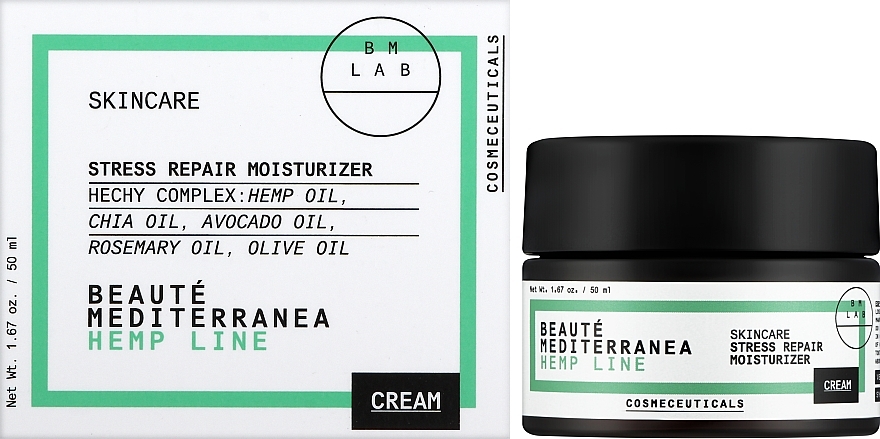 Feuchtigkeitsspendende Gesichtscreme mit Hanf- und Traubenkernöl - Beaute Mediterranea Hemp Line Cream Super Green Moisturizer — Bild N2