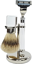 Set - Golddachs Silver Tip Badger, Mach3 Metal Chrome Acrylic Silver (sh/brush + razor + stand) — Bild N1